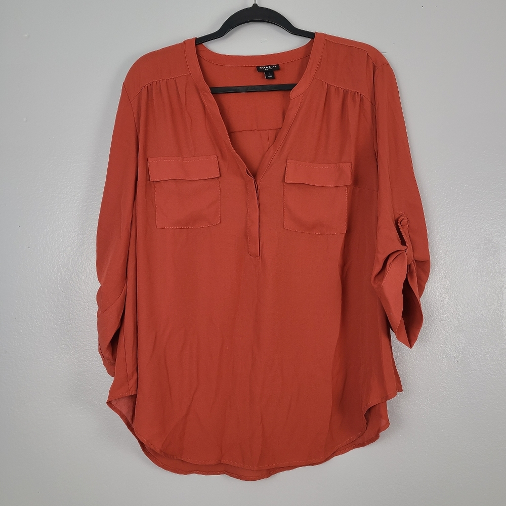 Torrid Plus Size Georgette Harper Pullover V-neck Halft-sleeve Rust-Orange Top